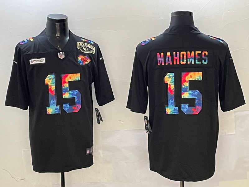 Men Kansas City Chiefs 15 Mahomes Black Rainbow 2025 Nike Limited NFL Jersey style 3293